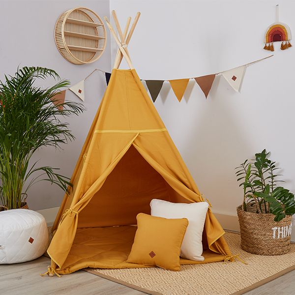 GOLDEN KIDS Tent Teepee - Tente tipi avec tapis de sol, coussins et balles  - Tente tipi pour chambre d'enfant fille - Tente tipi pour enfants - Maison