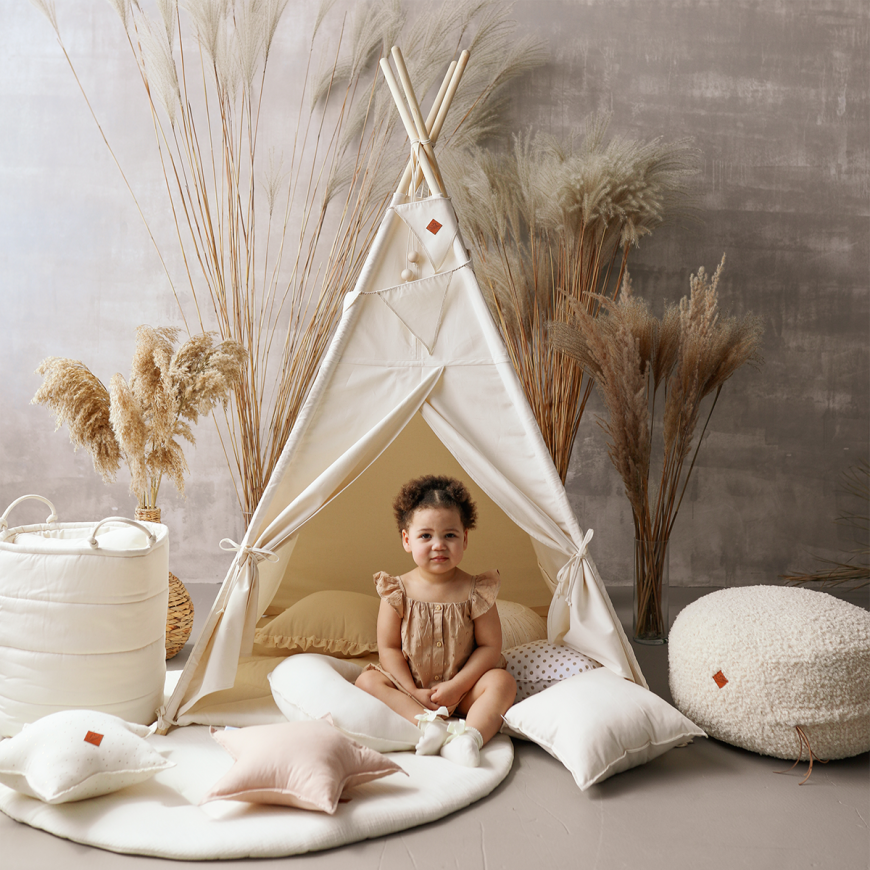 Teepee Tent Floor Mat Pillows Natural Beige