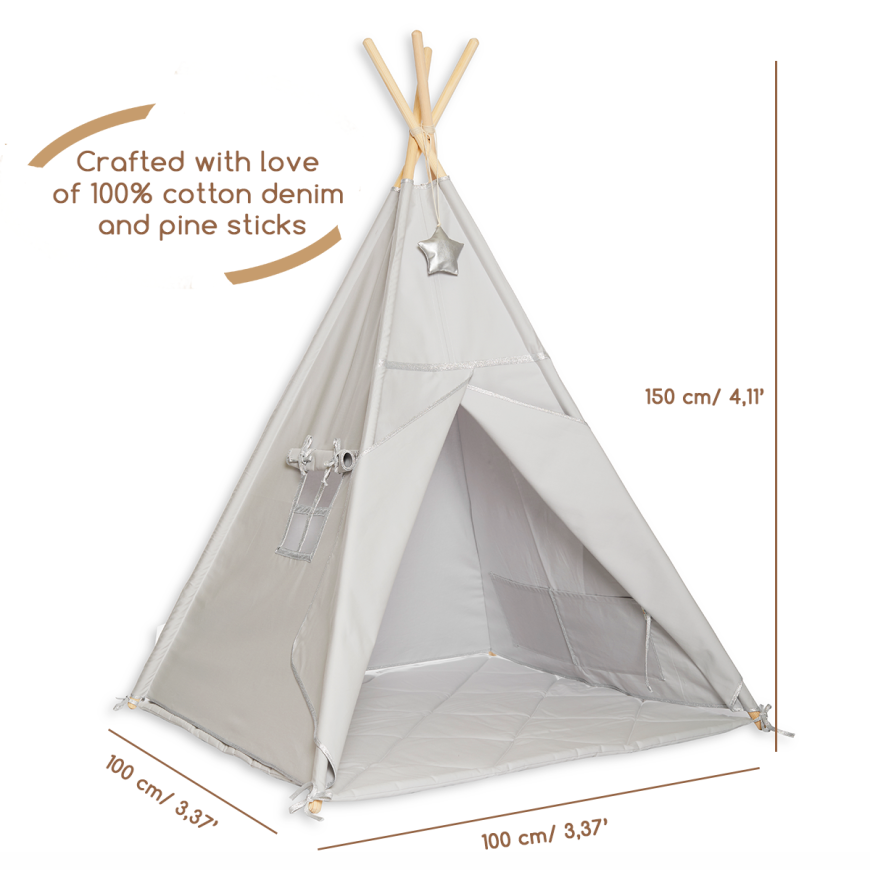 Teepee Tent Floor Mat Silver Grey