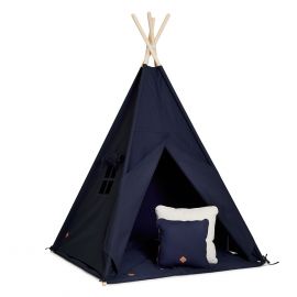 Teepee Tent + Floor Mat + Pillows - Navy Blue