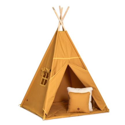 Tipi-Zelt + Bodenmatte + Kissen - Mustard