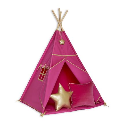 Namiot Tipi + Mata + Poduszki Gold Fuchsia