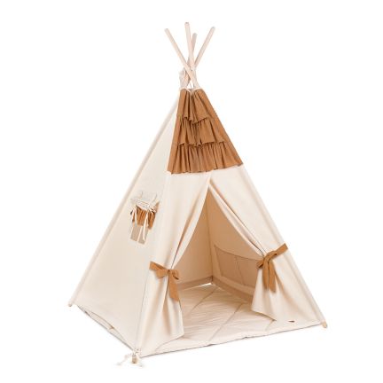 Teepee Tent + Floor Mat - Frilly Muslin - Carmel