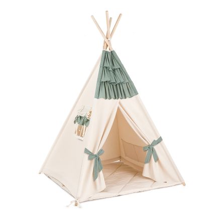 Namiot Tipi + Mata - Muślin Falbanka Sage