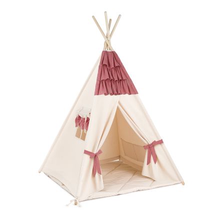 Namiot Tipi + Mata - Muślin Falbanka Raspberry
