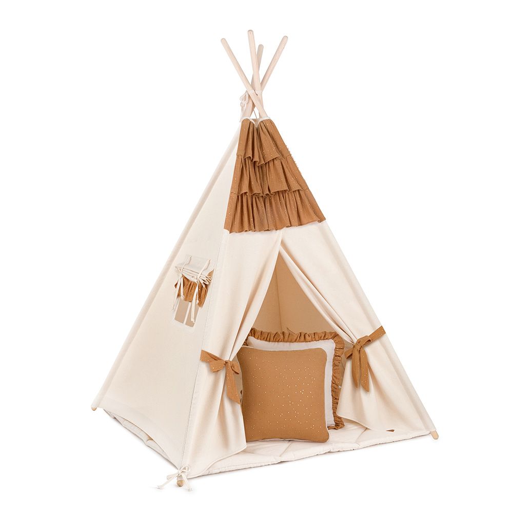Tente Tipi + Tapis + Coussins Frilly Muslin Carmel