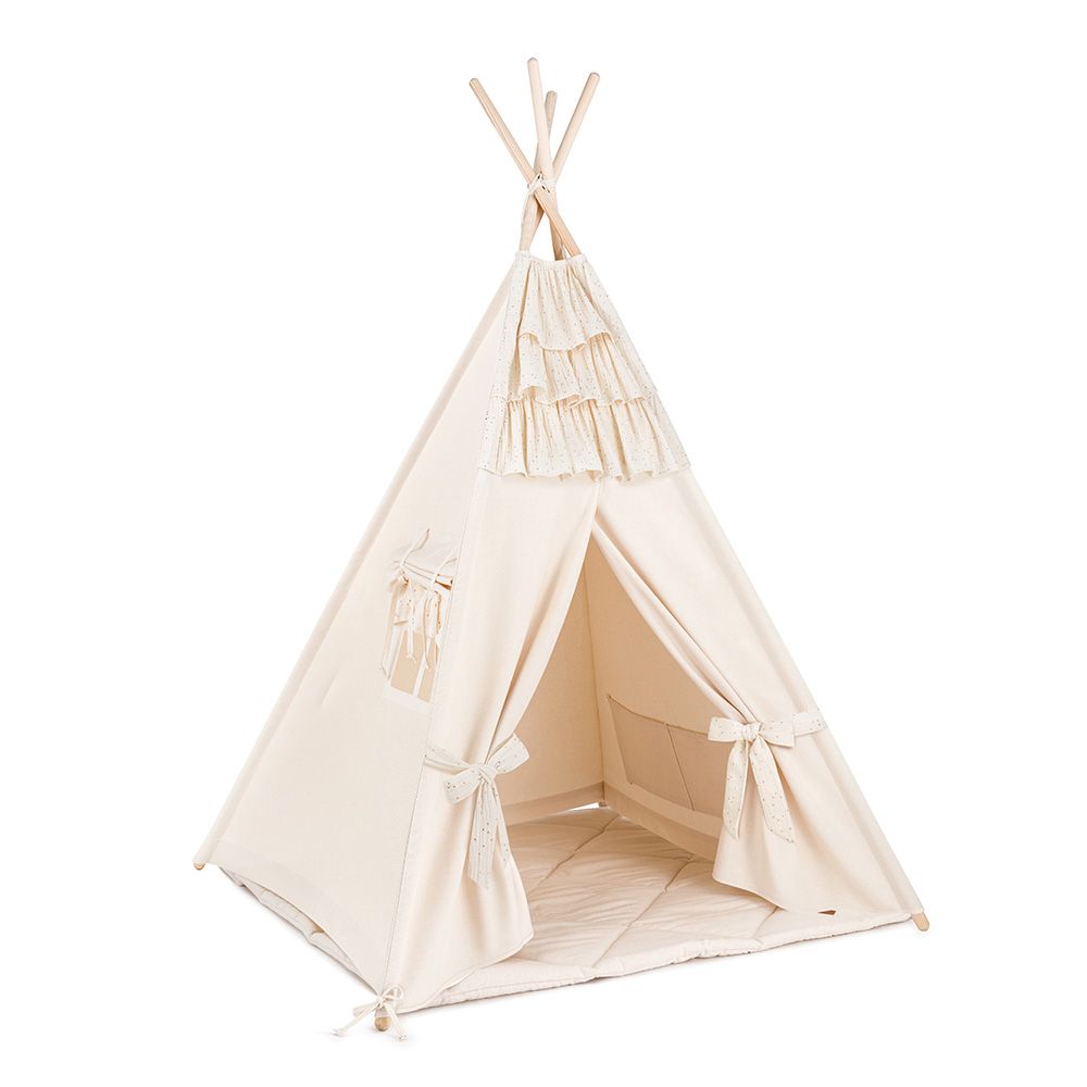 Teepee Tent + Floor Mat - Frilly Muslin - Ecru